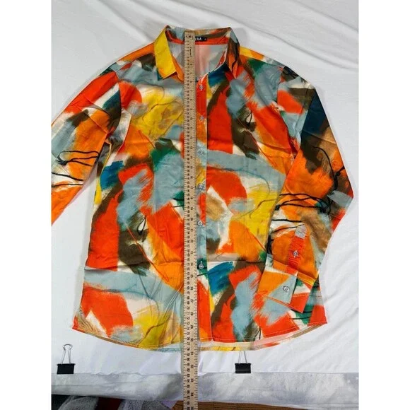Zeroyaa Men's Medium Abstract Paint Splatter Button Down Shirt Long Sleeve Party - Picture 4 of 5
